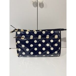 Kate Spade New York Blue Vinyl Cosmetic Bag Polka Dot Large 1